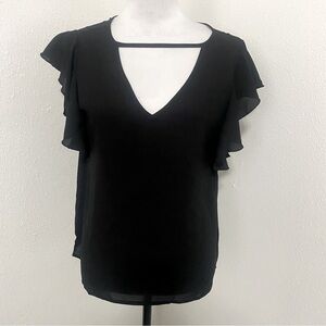 SHEIN Clasi Notched V-Cut Neckline Butterfly Sleeve Blouse Black Size Medium EUC